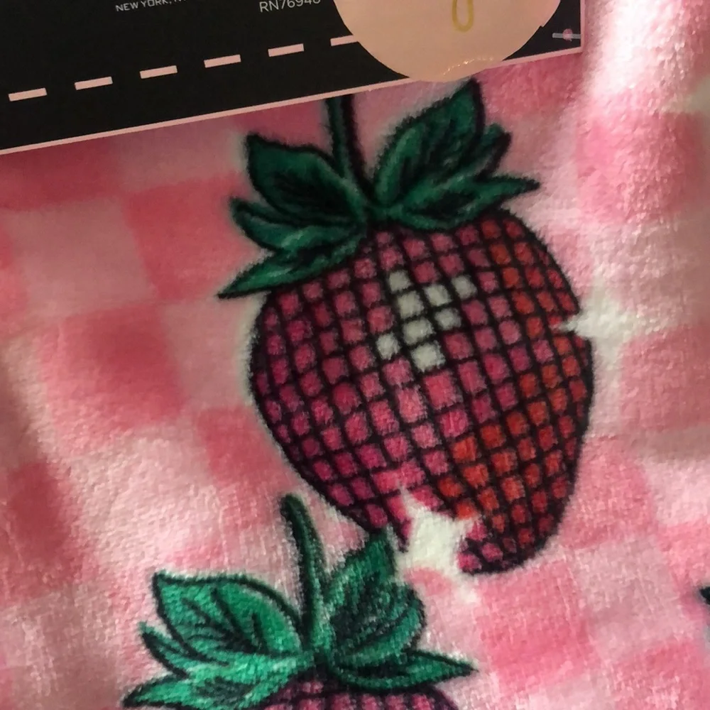 Betsey Johnson Pink DISCO Strawberry Checkered Throw Blanket